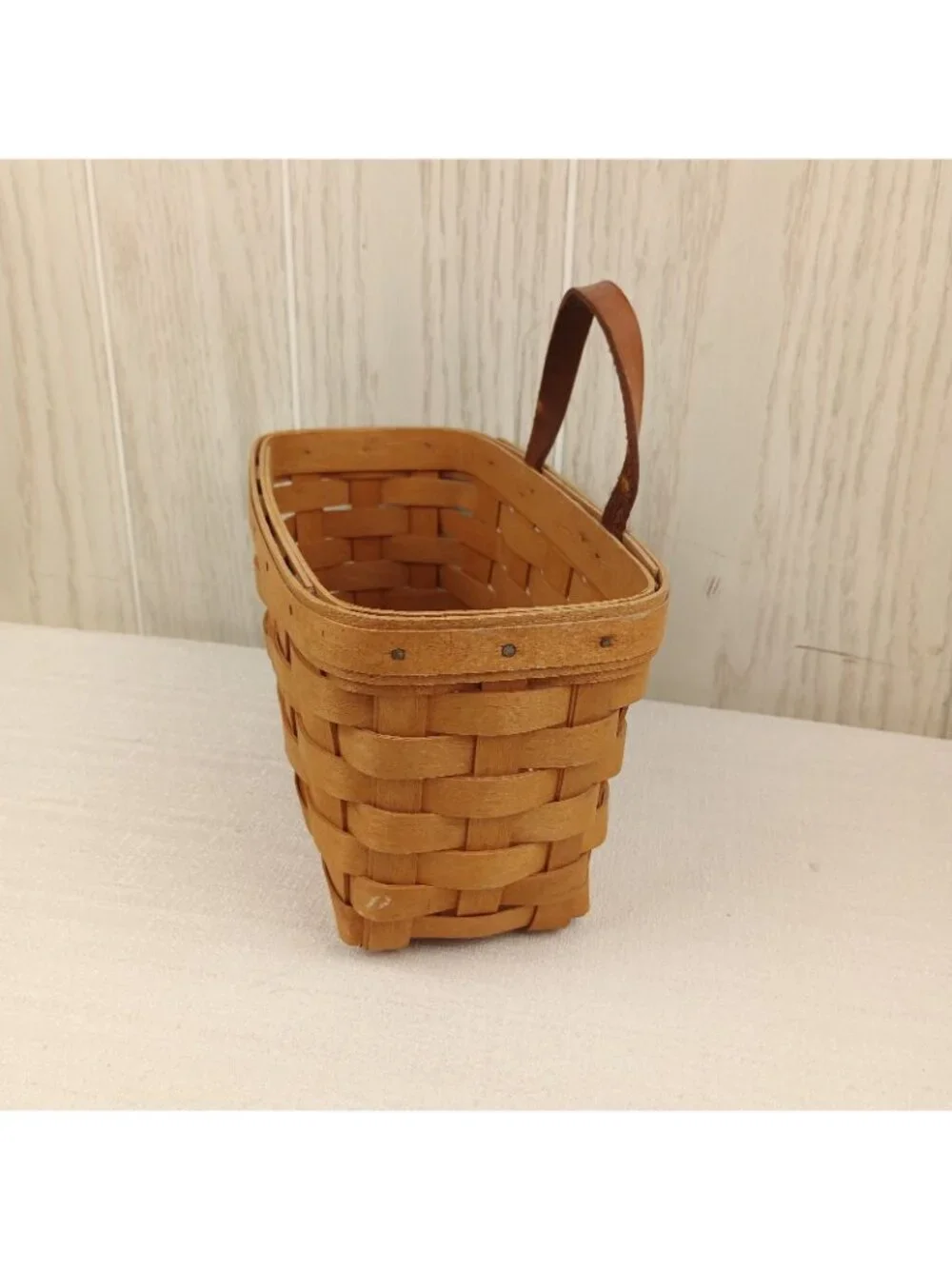 Vintage 1996 Longaberger Wall Hanging Leather Handle Basket Signed